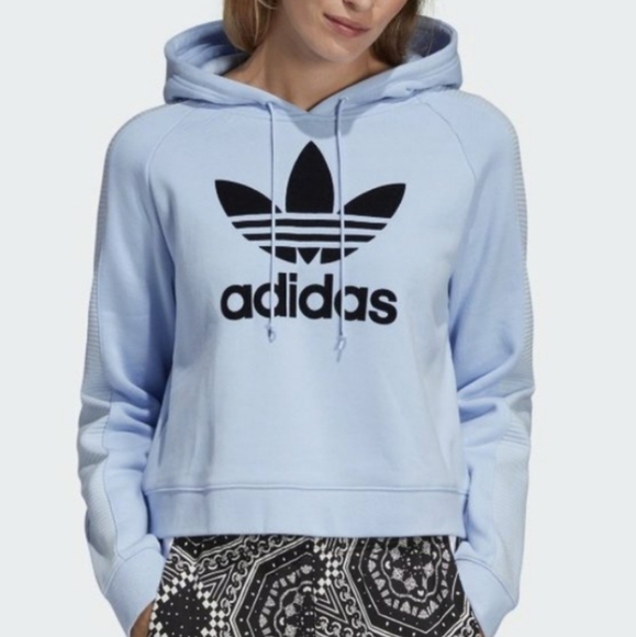 Adidas Cropped Hoodie Ribbed Sleeves - Picture 1 of 9